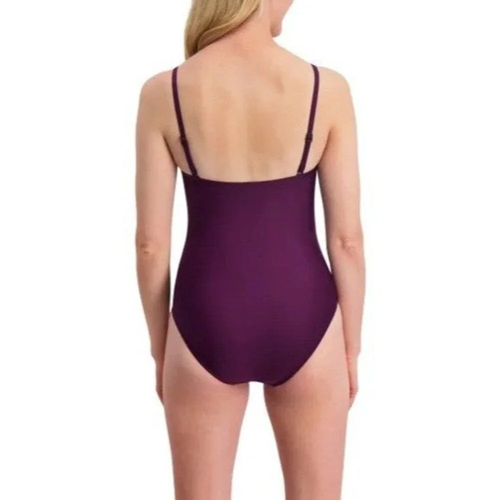 DKNY Tummy Control One Piece Swimsuit Purple Plum NWT - Picture 4 of 6